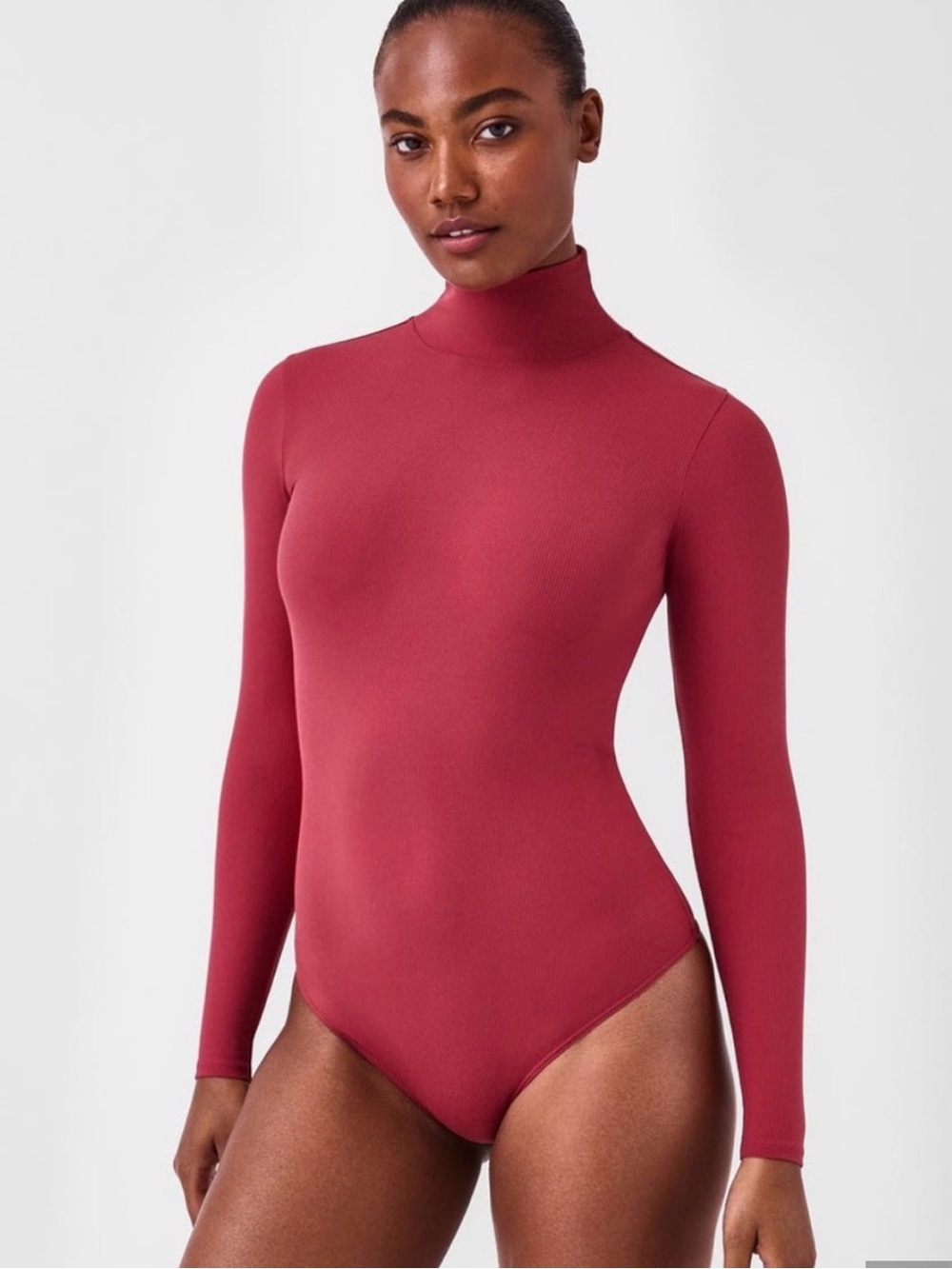 Spanx Ribbed long sleeve mock neck bodysuit thong size XS